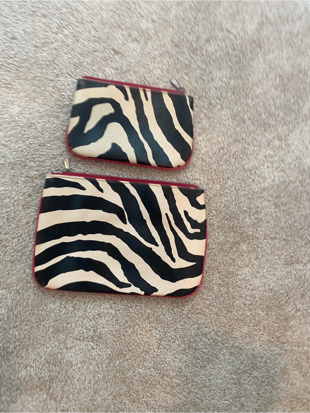 Bueno Zebra Print Cosmetic Pouch Duo - Black & Cream with Red Trim